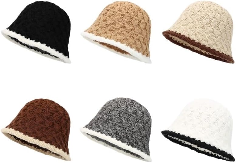 Knitted Large Circumference Bucket Hats Foldable Thickened Bucket Hats Fisherman Hats for Travel Camping