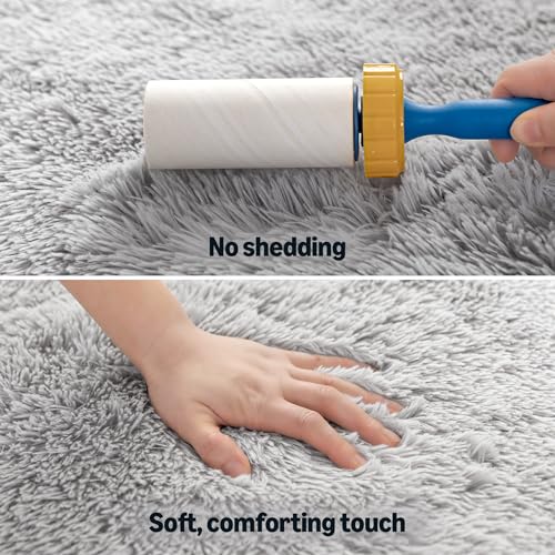 Image of Amazon Basics Fluffy Washable Area Rug, Shaggy Carpet for Living Room, Bedroom, 5' W x 7' L, Gray