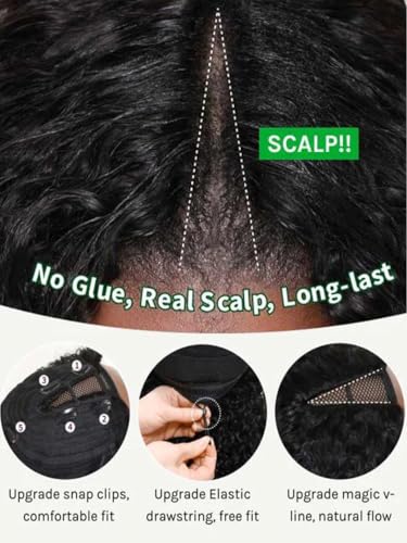 Image of KLAIYI EasiContour V Part Wig Human Hair Curly Glueless Wear And Go Clip In Half Wig Upgrade U Part Wigs for Women 12A No Leave Out No Glue Beginner Friendly Natural Black Color Ready to Wear 22Inch