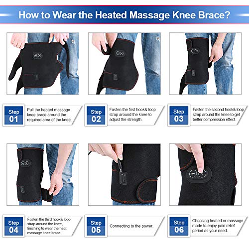 Heated Massage Knee Brace for Men and Women, Adjustable Heated and Massage Knee Heating Pad Thermal Heat Therapy Wrap Hot Compress for Cramps Arthritis Pain Relief Injury Recovery (1 Pair) - Thumbnail 7