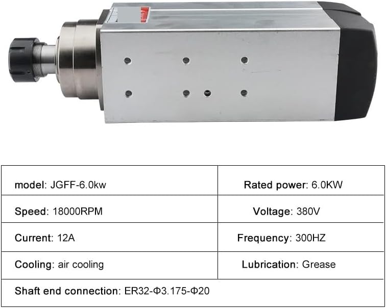 6.0KW Square Air-Cooled Spindle Motor, ER32 Chuck 4 Bearings 220V 380V For Router And Milling Machine(6.0kw 380V)