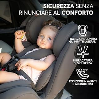 KikkaBoo Seggiolino Auto 0–36 kg ISOFIX i-Size i-MOOVE 2, 40–150 cm, Rotazione 360°, Reclinabile, Poggiatesta Regolabile, Contro e Fronte Marcia, Verde Militare