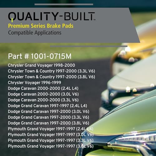 Image of QUALITY-BUILT Rear Semi-Metallic Brake Pads, Premium 1001-0715M, Compatible with 1996-2000 Chrysler /Dodge /Plymouth (Grand Voyager,Town & Country,Voyager,Caravan,Grand Caravan,Grand Voyager,Voyager)