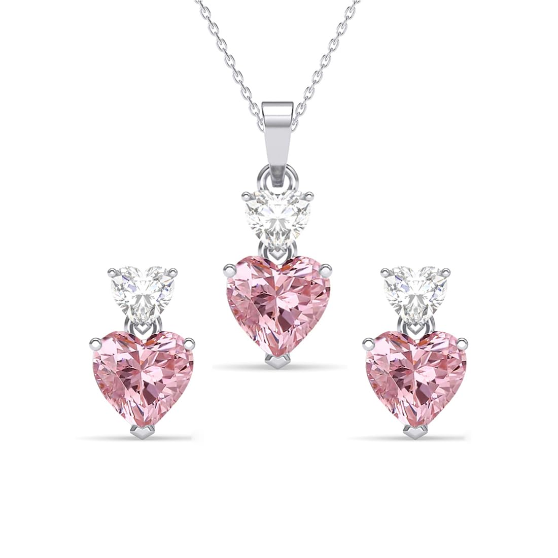 clara 925 Sterling Silver Two Hearts Pendant Earrings Chain Necklace Jewellery Set | Platinum Plated, Swiss Zirconia |Gift for Women and Girls-picture-23