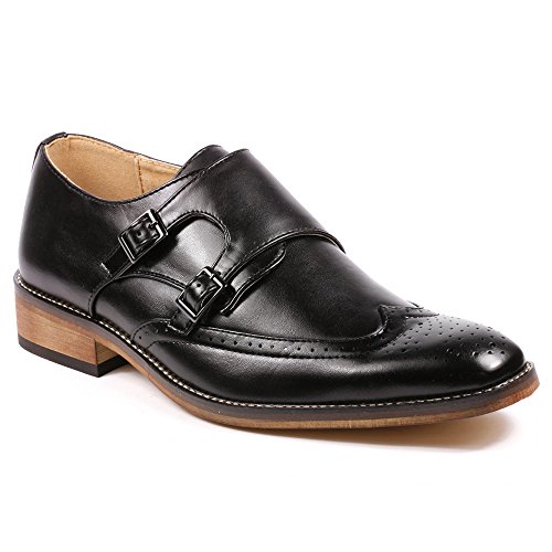 Metrocharm MC104 Men's Double Monk Strap Wing Tip Perforated Slip On Loafers Dress Shoes