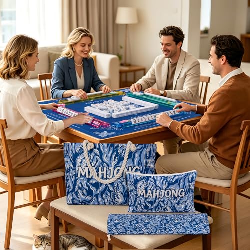 Set de bolsas para Mahjong 3 piezas con manija azul miniatura 3