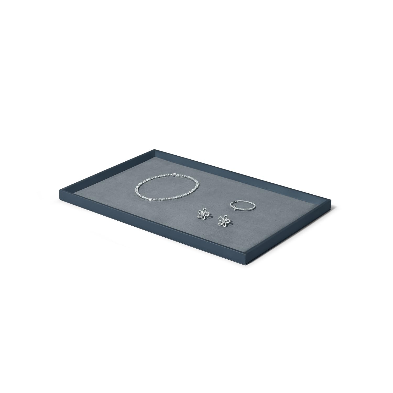 Oirlv Bandeja Plana para Joyas Azul-Gris Premium Bandeja Plana para Joyas, Bandeja Organizadora Para Almacenaje (Grande)