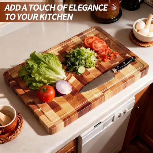 Tabla de Cortar de Madera de Acacia para Cocina, Tabla Grande de Madera Maciza con Ranuras y Asas, para Carnes, Verduras y Frutas, 38,0 cm x 26,0 cm x 2,2 cm miniatura 4