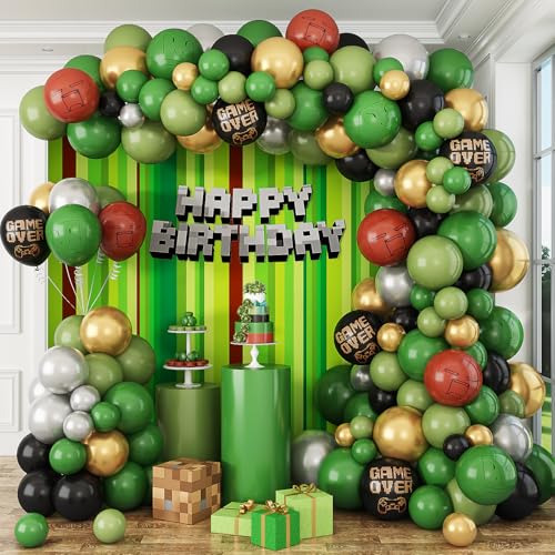 Video Game Birthday Decorations Pixel Miner Birthda Party Balloon...