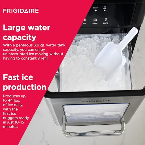 Frigidaire EFIC235-AMZ Countertop Crunchy Chewable Nugget Ice Maker, 44lbs per Day, Self Cleaning Function, 120 Volts