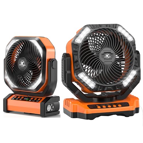 KITWLEMEN 20000mAh Auto-Oscillating 9-Inch Camping Fan & 40000mAh Auto-Oscillating Battery Powered Camping Fan, 9/4 Speeds 8H Timer for Powerful Cooling - Ideal for Indoor and Outdoor Use