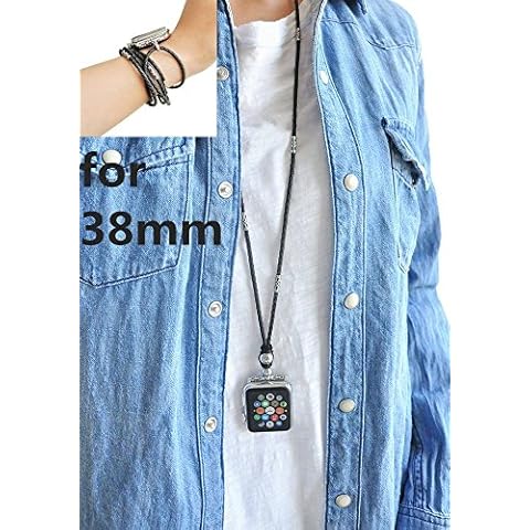 Genuine Black Leather Necklace for Smartwatch 38mm of Series 3 2 1 / 40mm of Series 4 New Watch Bands Cowhide Double Loop Two Way Strap Neckband Bracelet Handmade Replacement Accessories Adaptor Cover