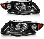 CTCAUTO Headlight Assembly Set Fit For 2009 2010 For Toyota Corolla Black Housing Amber Reflector Clear Lens