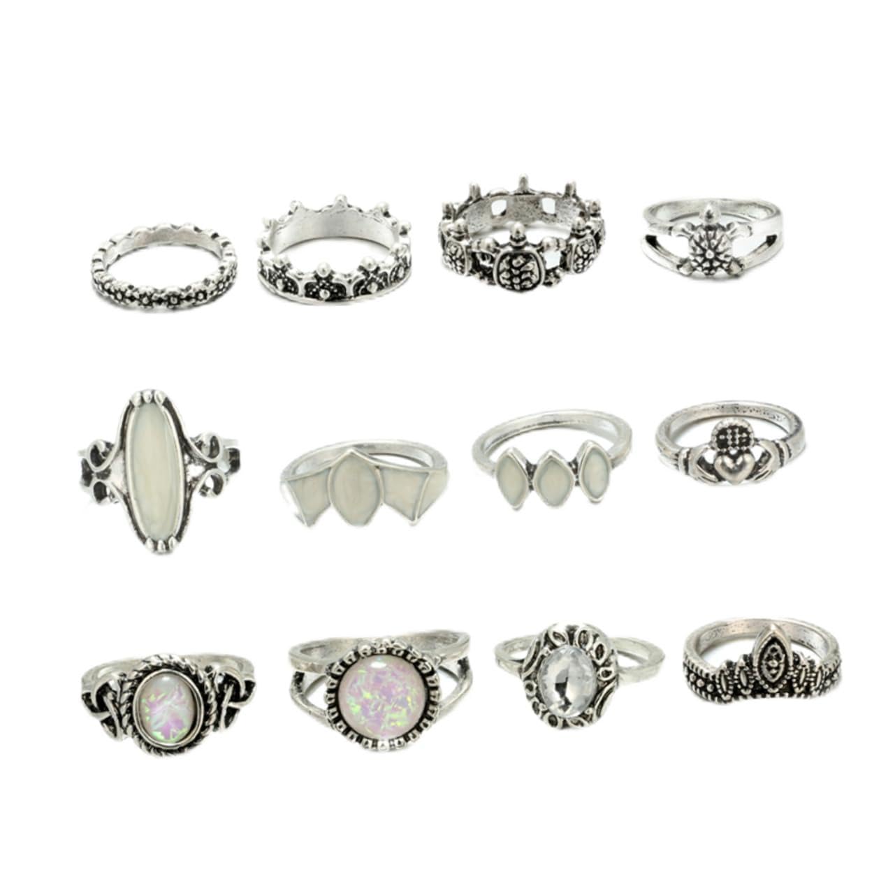 ABOOFAN12 Piezas Conjunto Étnico Vintage Retro Anillo De Dedo Hueco Tallado Anillos Midi Anillo Floral Anillo Antiguo Bohemio Anillo De Acero Inoxidable Boda Anillos Apilables Boho