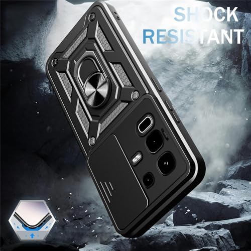 Image of Heavy Duty Back Case Cover for Infinix Note 50s 5G, Shockproof Infinix Note 50s Back Cover, Ring Case with Kickstand and Camera Protection Shutter - Black