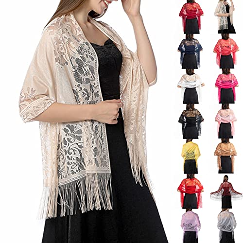 Women's Scarf Shawls Wraps for Evening Dress Bridesmaid Wedding Bridal Long Large Scarves Floral Lace Shawl Scarf with Fringe Yellow3
