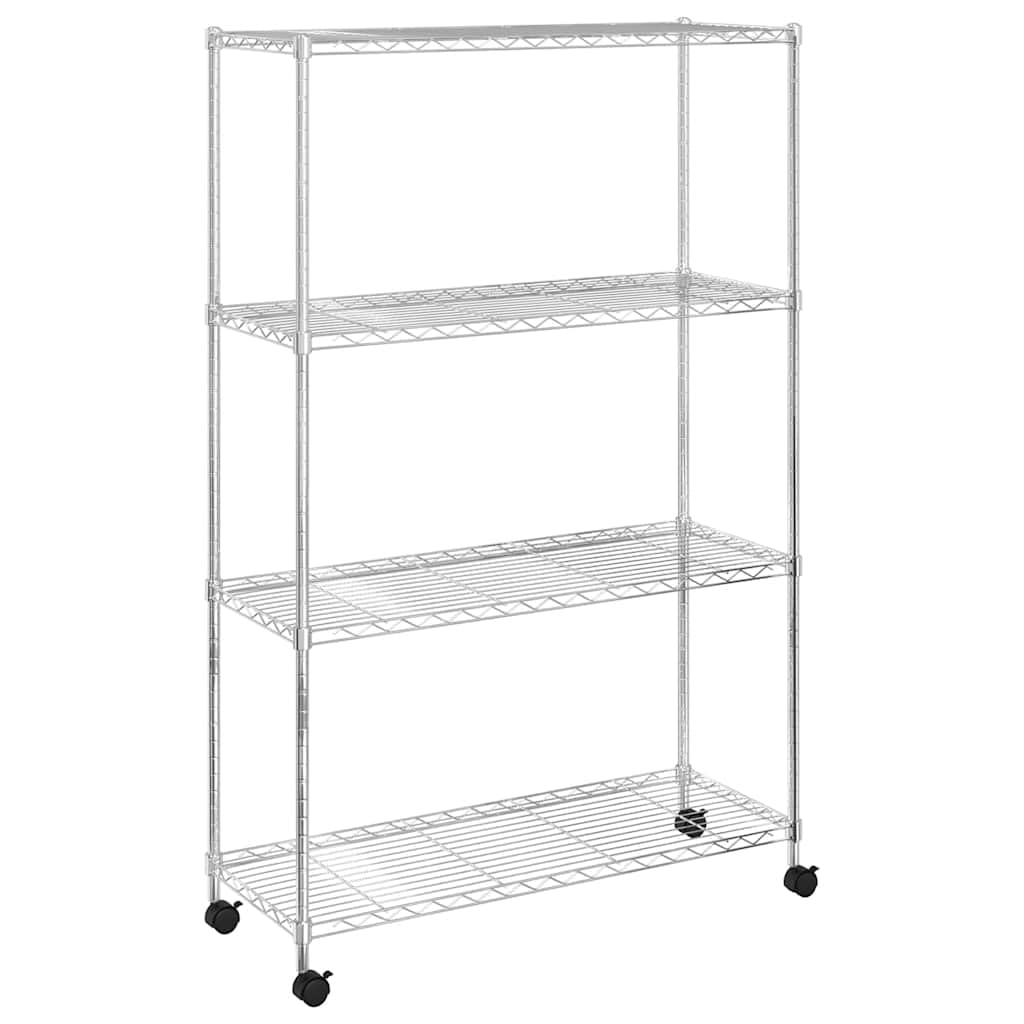 Scaffale con ripiani a griglia e ruote, 90 x 35 x 142 cm, in ferro cromato, 4 ripiani, portata 200 kg, scaffale da cucina su ruote, per cucina, lavanderia, garage, officina, bagno, ufficio