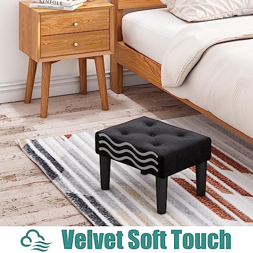 viewcare Black Ottoman Foot Stool, Small Ottoman Foot Rest, Velvet Soft Footrest Ottoman with Wood Legs, Sofa Footrest Extra Seating for Living Room Entryway Office - Thumbnail 3