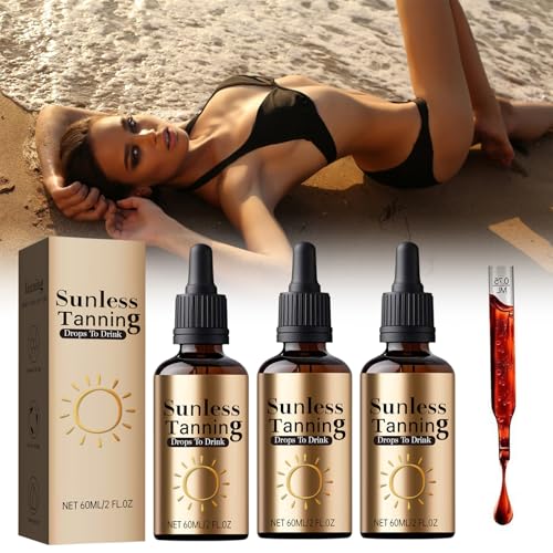 Gouttes Autobronzantes A Boire,Sunless Tanning Drops To Drink,60ml Gouttes Bronzantes Sans Soleil,Santé Et Pigmentation De La Pea, Rapide Bronzage, Tous Types De Peau(3 Pièce)