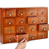 Qinyoung 16 Drawers Apothecary Cabinet Library Card Catalog Cabinet Tabletop Vintage Apothecary Chests Cabinets Rustic Herb Storage Box with Drawers Wooden Desk Drawer Organizer Medicine Furniture