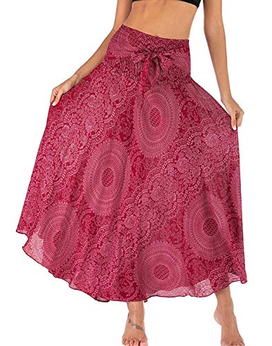 FEOYA 2 i 1 lång sommarkjol flytande kvinna Boheme chic damklänning Boheme kjol blommig kvinna strand afrikansk kjol dam sommar en storlek, 4-färgade mönster 2, One Size