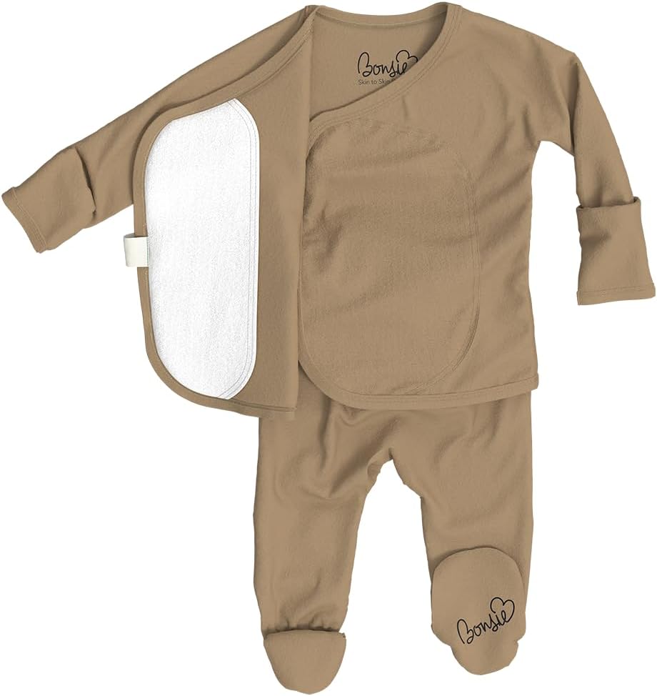 Bonsie Skin to Skin Babywear Footie - Brown Baby Footed Bodysuit - Mocha (Newborn)