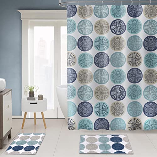 Sunlit Abstract Tree Rings Woody Artistic Fabric Shower Curtain Set With Bathroom Rug Non-Slip 17"X24" & 20"X30" Bath Mat #TOP4