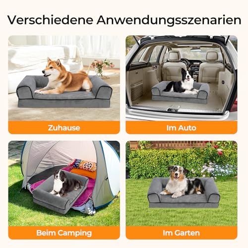 Growaystory Hundebett orthopädisches Hundesofa Hundecouch mit eierförmiger Ergonomischer Kistenschaum waschbar rutschfest (76x51x18CM, 3-seitiger Umrandung)