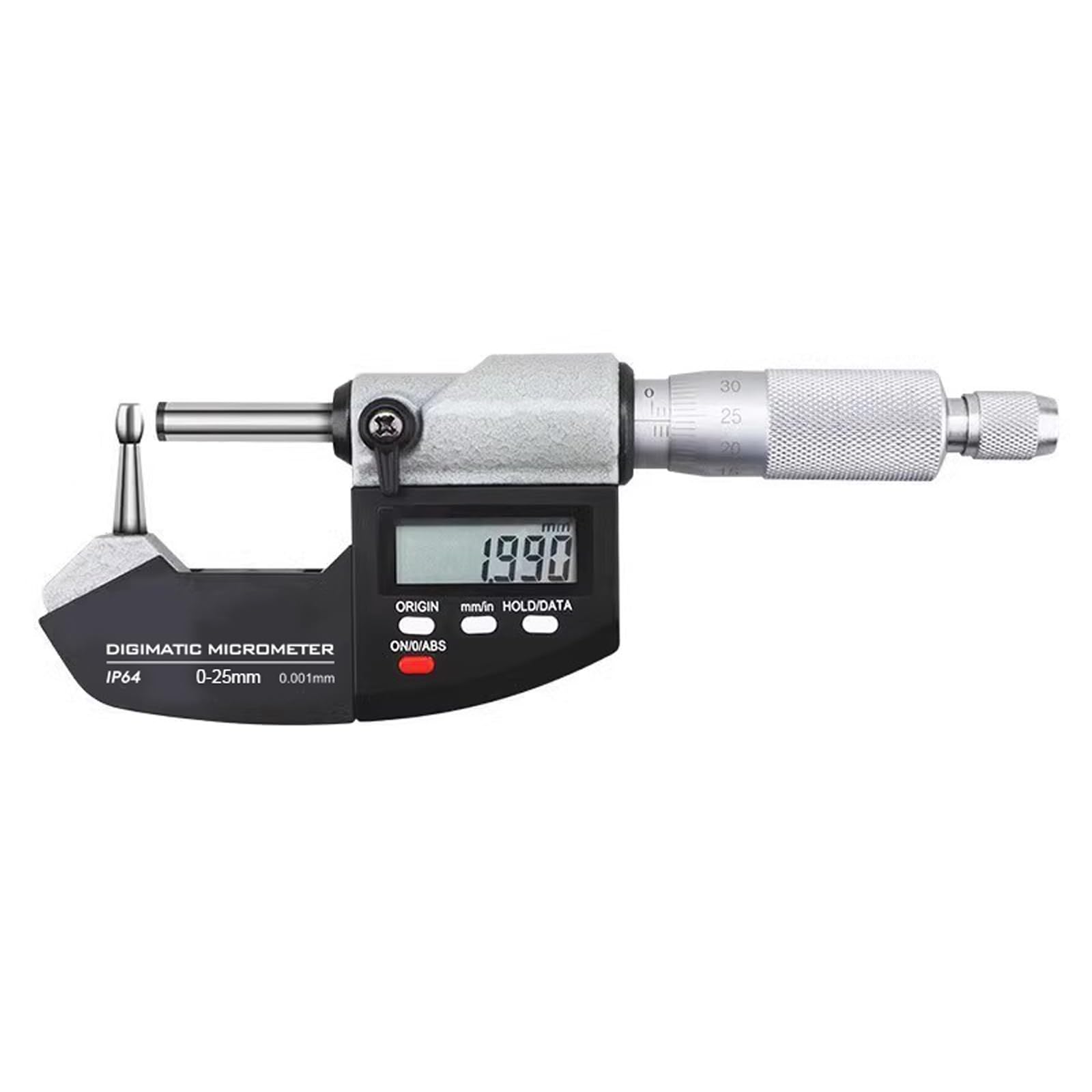 Digitaler Wandstärken-Mikrometer 0–25 mm – Feinmessgerät mit gebogener Messfläche, 0,001 mm Auflösung, LCD-Anzeige, für Rohre & Hülsen