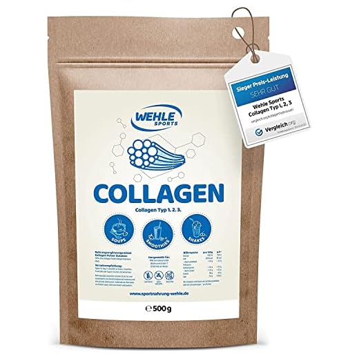 Kollagen pulver 500 g – Kollagen hydrolysat peptid – protevitpulver smakneutral – Wehle Sports – Tillverkad i Tyskland Kollagen typ 1 2 3 lyft drink