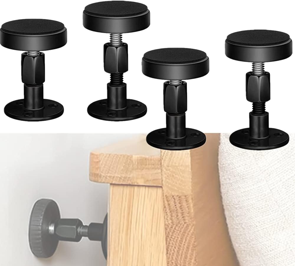 4 Pcs Adjustable Threaded Bed Frame Anti Shake Tool Bed Frame Anti Shake Fixer Headboard Stoppers,Bedside Anti Shake Tool for Beds Cabinets Sofas（47-64mm） (Metal, Black) (Meatl Style 1)