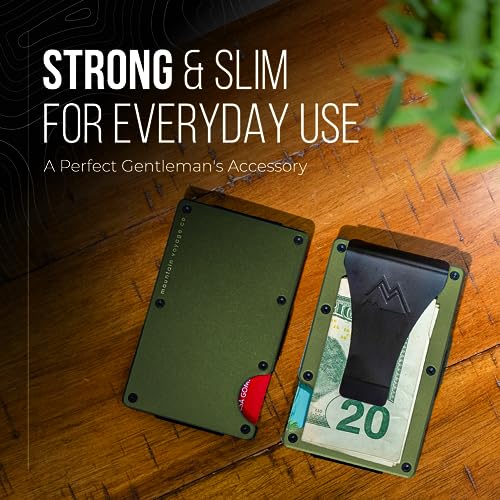 mountain voyage co minimalist wallet for men amp women - slim rfid wallet scratch resistant credit card holder amp money clip easily removable money amp cards army green