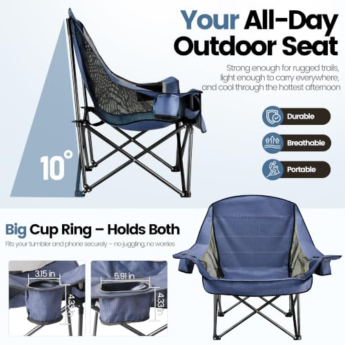 2 Sillas de Camping Sobredimensionadas para Adultos y Adolescentes WEIDIORME, Plegables, Capacidad 400 LBS, Color Azul Marino, Malla miniatura 7