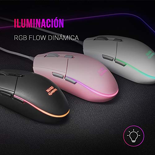 MMG, Mouse Gaming Compatto 3200 DPI RGB Flow, Switch Meccanici HUANO, Design Leggero Antiscivolo, 6 Pulsanti, Windows/Linux/Mac/PS4/PS5/XBOX ONE/XBOX SERIES X-S, Nero - Mouse gaming - Immagine 1