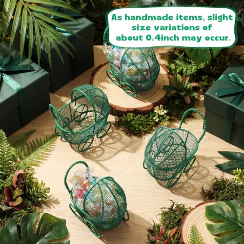 Image of Threehoney 12 Pcs Baby Shower Mini Carriage Decoration Safari Green Metal Wired Fillable Candy Stroller Baby Shower Table Centerpiece for Guest Gender Reveal Wedding Party Favor Gift