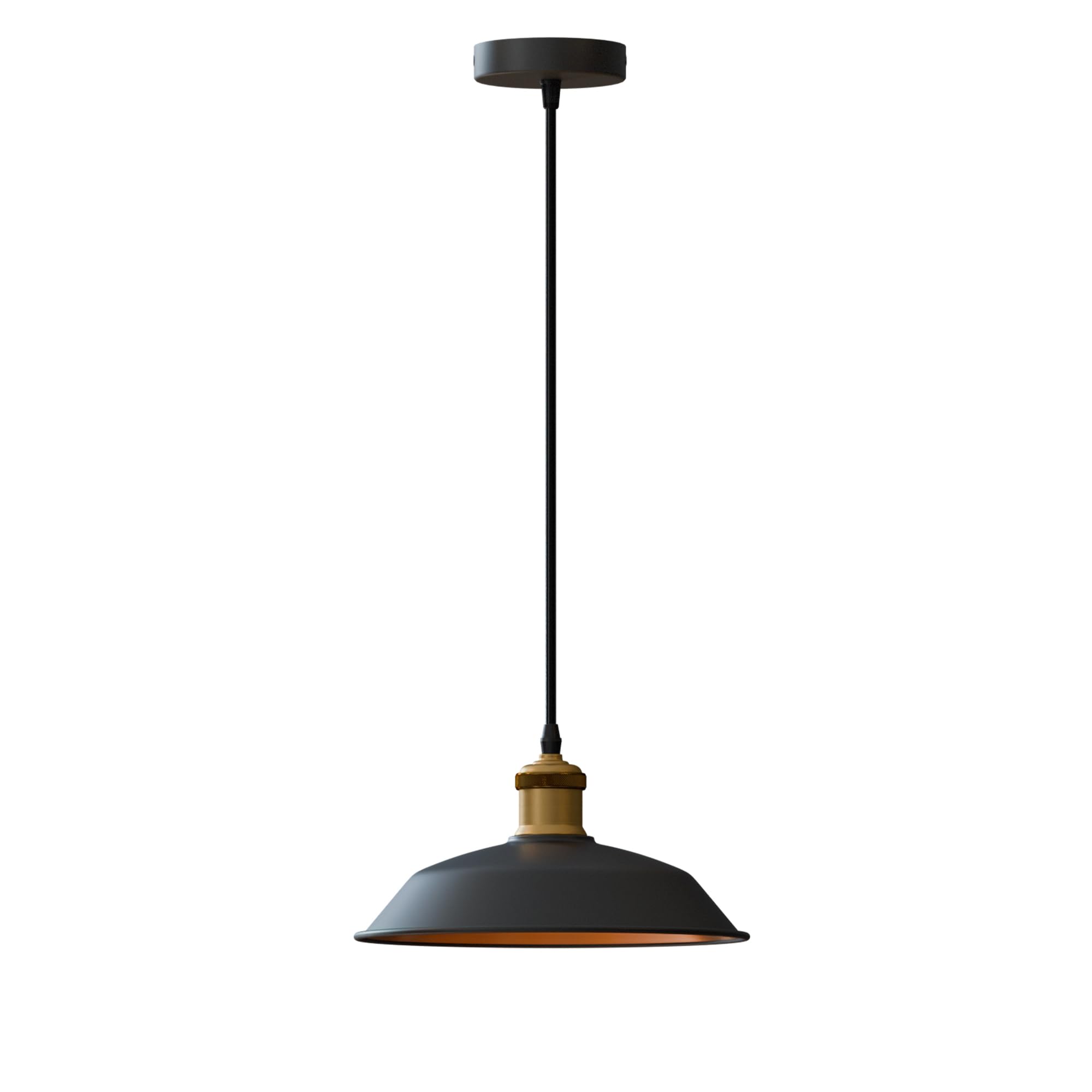 LEDSone Industrial Black Inner Gold Ceiling Pendant Light Shades, Easy Fit Hanging Light Shade Retro Vintage Style Pendant Lamp Shade for Pendant Ceiling Lights (Big Curved Without Bulb)