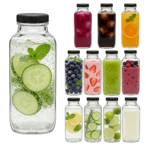 Accguan 12oz Glass Bottles Leak-Proof Vintage Water Bottles for Juicing Hot Sauce Kombucha Ginger Jar Potion Oil Milk Bottles Whiskey Portable Travel Bottle Smoothies Bottles(12pack)