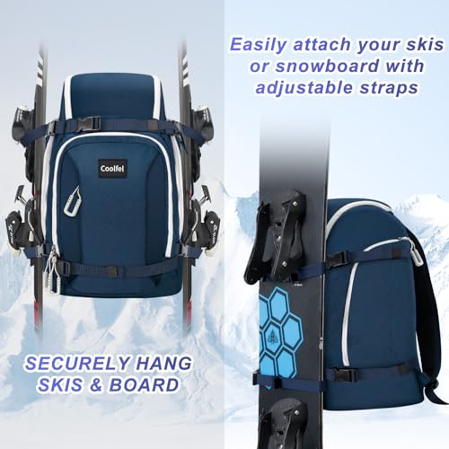 Coolfel Skischuhtasche mit Helmfach und Rucksackgurten, 50L Skirucksack mit Helmtasche, Skischuhrucksack Skitasche Skisack für Skistiefel Schlittschuhe Inline-Skates Snowboard