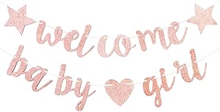 DECHOUS Welcome Baby Banner Welcome Baby Girl Banner Baby Shower Paper Banner Gender Reveal Party Bunting Garland 1st Birthday Party Streamer for Baby Shower Party Decorations Pink Baby Shower Banner