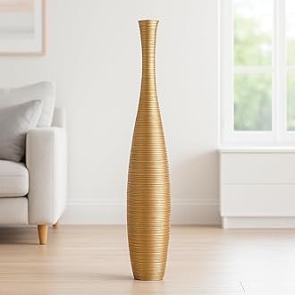 Large Gold Home Decor Floor Vase - Wooden 41 inch Tall Farmhouse Decor Flower Holder for Fake Plant and Pampas Grass
