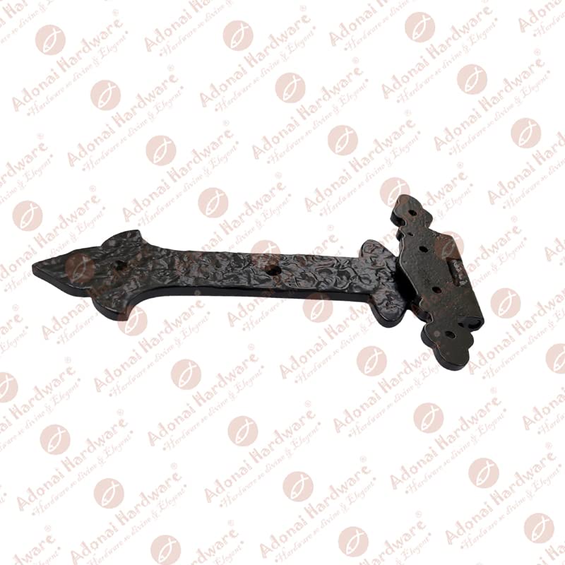 Image of Adonai Hardware Adonijah Antique Cast Iron Strap T Hinge with Texture (8 inch x 2 Pack, Matte Black) for Barn Doors, Gates, Kitchen Cabinets, Sheds, Wooden Box, Furniture, Cedar Chest and Trunks