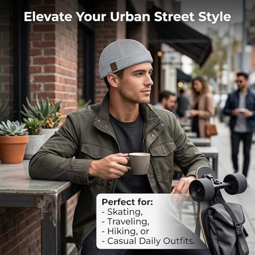 2 Pack Men’s Breathable Brimless Docker Hat, Summer Style Mesh Tang Ultra Cooling Skull Adjustable Hip-Hop Cap Beanie (Black+Blue) - 3