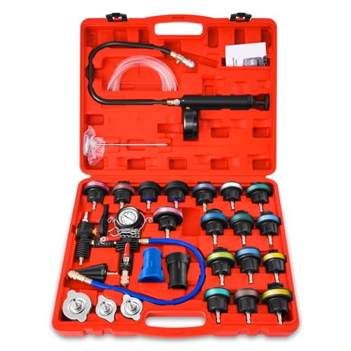 Auto Dynasty 28pcs Radiator Pressure Tester & Vacuum Type Cooling System Kit for Leak Testing Car Van SUV Truck