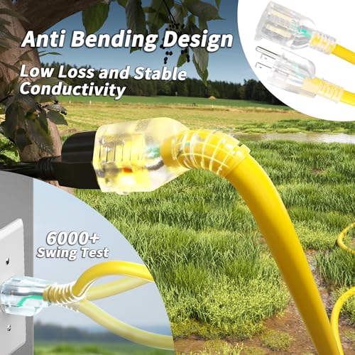 Plugsaf 100Ft 12/3 Gauge Outdoor Extension Cord Waterproof With Lighted Indicator,12 Gauge Sjtw Heavy Duty 15Amp 1875W,3 Prong Cords Flexible 100% Copper Yellow Etl Listed thumb #1