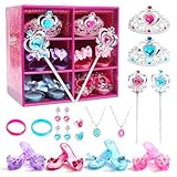 CUTE STONE Princess Dress Up Shoes and Jewelry Toys, Pretend Play Fashion Princess Accessories of Crowns, Necklaces, Bracelets, Rings, Beauty Chritsmas Gifts for 3,4,5,6 Years Old Little Girls