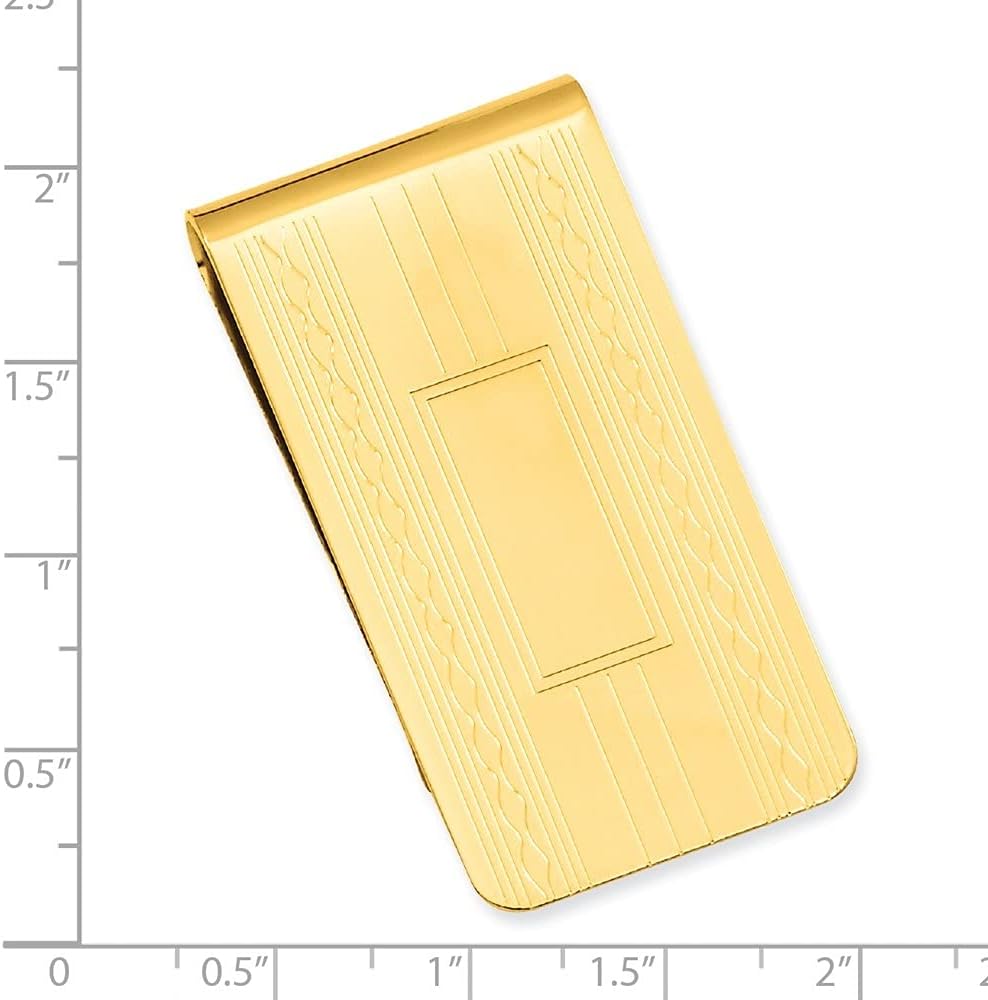 Diamond2Deal Gold-Plated Kelly Waters Patterned Edge Money Clip (Length: 25 mm|Width: 50mm)