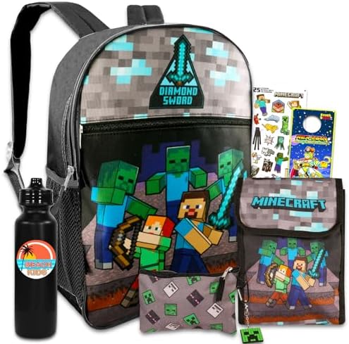 Minecraft Kids School Bag Set – Backpack, Trolley Bag, Lunch Bag, Lunch Box & Bottle
