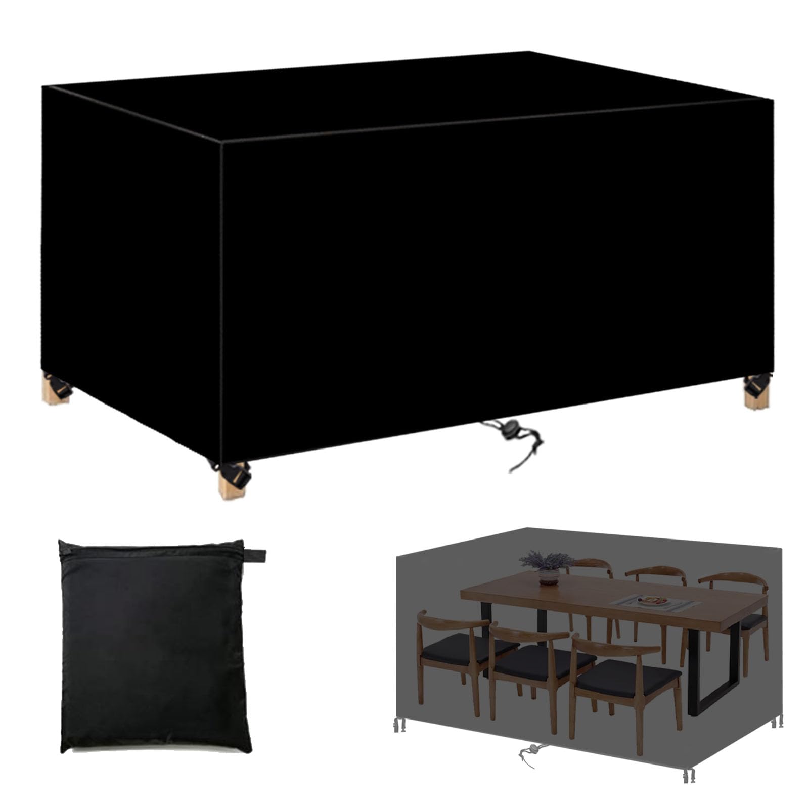 SYC Housse Salon de Jardin,420D Oxford Tissu Rectangulaire Couverture de Protection Meubles,Imperméable RéSistance au Vent,pour Table, Chaise et Canapé-Black|| 200x160x70cm