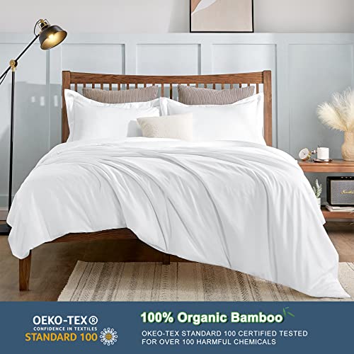Cozylux 100% Organic Bamboo Duvet Cover Queen Set Size Silky White 3Pcs 300Tc Luxury Comforter Cover 90" X 90", Oeko-Tex Cooling Bamboo Duvet Covers With Zipper Closure And Corner Ties #TOP1