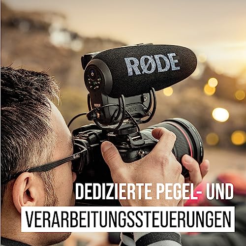 RØDE VideoMic Pro+ Premium Shotgun-Mikrofon für die Kamera mit Hochpassfilter, Hochfrequenzverstärkung, Pad, Sicherheitskanal für Filmemachen, Erstellen von Inhalten und Standortaufnahmen, Black